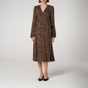 LK Bennett Daisy Wrap Dress Midi Leopard Neutral Preppy Fit Flare Classic Work 6